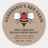 クラフトヴィンテージビーはちみつ瓶クラシックラウンドステッカー ラウンドシール (正面)