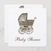 クラフトヴィンテージベビーPRAM|ベビーシャワー 招待状 (正面/裏面)