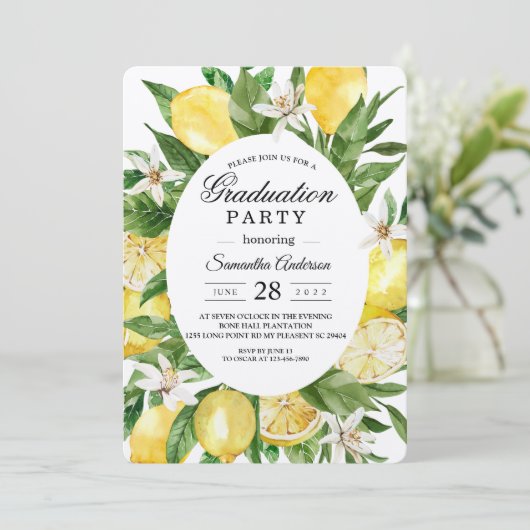 クラフトヴィンテージ水カラーイエローレモンのフレーム 招待状 (スタンド正面)