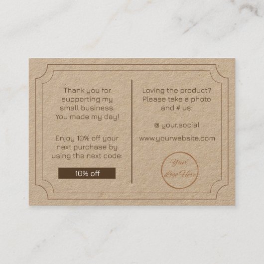 クラフトヴィンテージ茶色のロゴをアップサイクルありがとう 名刺 (裏面)