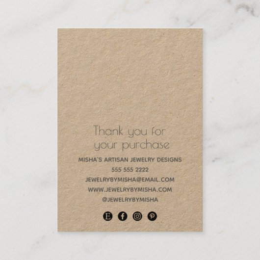 クラフト上のネックレスイヤリングホルダーロゴソーシャルメディア 名刺 (裏面)