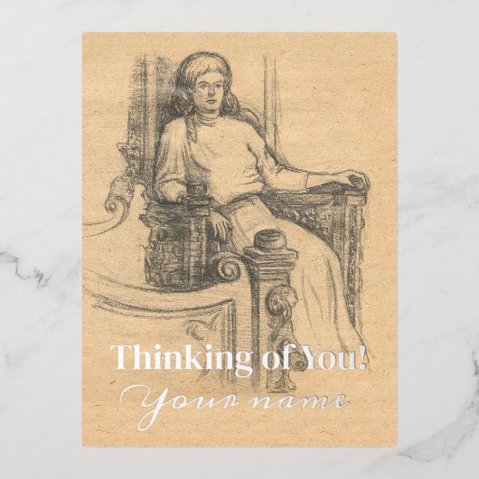 クラフト上のレディ鉛筆グラフィック 箔シーズンポストカード (正面)