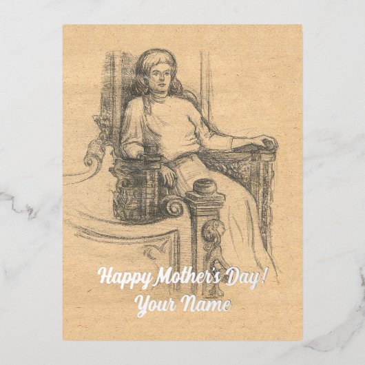 クラフト上のレディ鉛筆グラフィック 箔シーズンポストカード (正面)