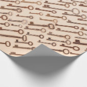 クラフト上の実在ヴィンテージビクトリアン鍵を含むパターン ラッピングペーパー (角)