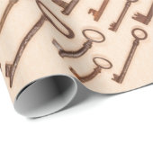 クラフト上の実在ヴィンテージビクトリアン鍵を含むパターン ラッピングペーパー (ロールコーナー)