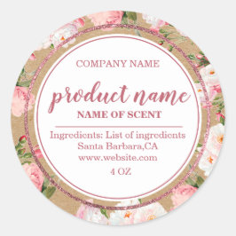 クラフト上の水色の花紙ラベル ラウンドシール