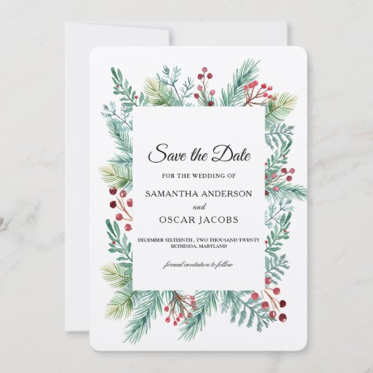 クラフト冬の葉のフレームグリーン Save The Date セーブザデート (正面)