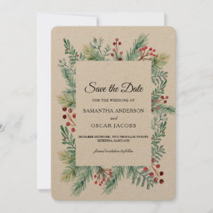 クラフト冬の葉のフレームグリーン Save The Date セーブザデート