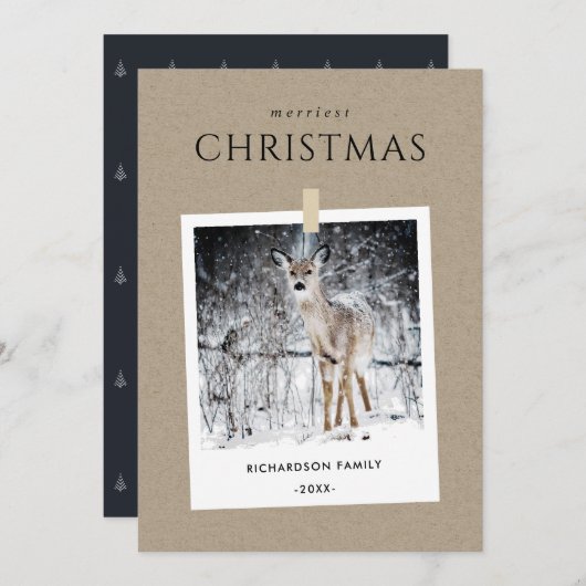 クラフト冬写真雪鹿クリスメリーマス シーズンカード (正面/裏面)