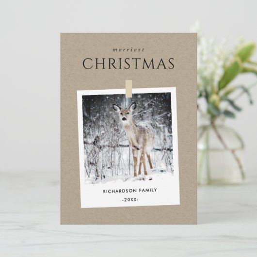 クラフト冬写真雪鹿クリスメリーマス シーズンカード (スタンド正面)