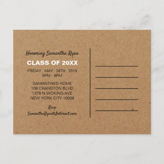 クラフト効果、グラッドキャップ、卒業パーティー招待状 インビテーションポストカード (裏面)