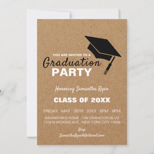 クラフト効果、グラッドキャップ、卒業パーティー招待状 案内状 (正面)
