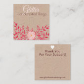 クラフト及びピンクの葉状リングや輪表示包装 スクエア名刺 (正面/裏面)