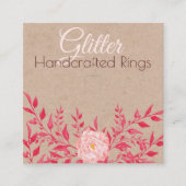 クラフト及びピンクの葉状リングや輪表示包装 スクエア名刺 (正面)