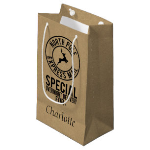 クラフト及び黒の北極配達名前のギフトバッグ スモールペーパーバッグ