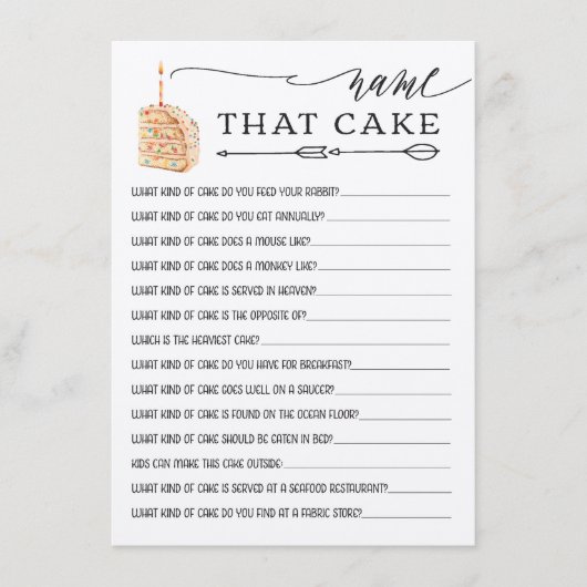 クラフト名素朴ザケーキブライダルシャワーゲーム エンクロージャーカード (正面)