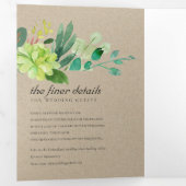 クラフト多肉性リースの葉水色結婚の 三つ折り招待状 (内部最初)