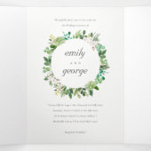 クラフト多肉性リースの葉水色結婚の 三つ折り招待状 (内部中)