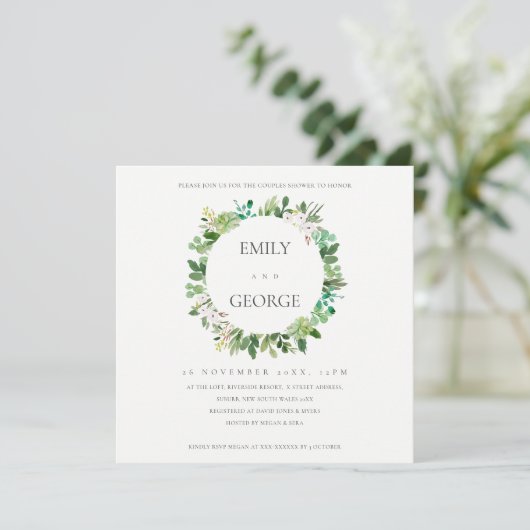 クラフト多肉性リース動物群カップルのシャワー招待状 サンキューカード (スタンド正面)