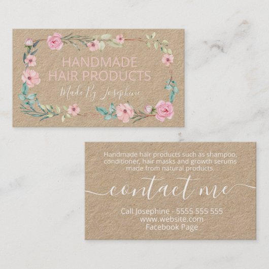 クラフト天然手作りヘアー製品の花 名刺 (正面/裏面)