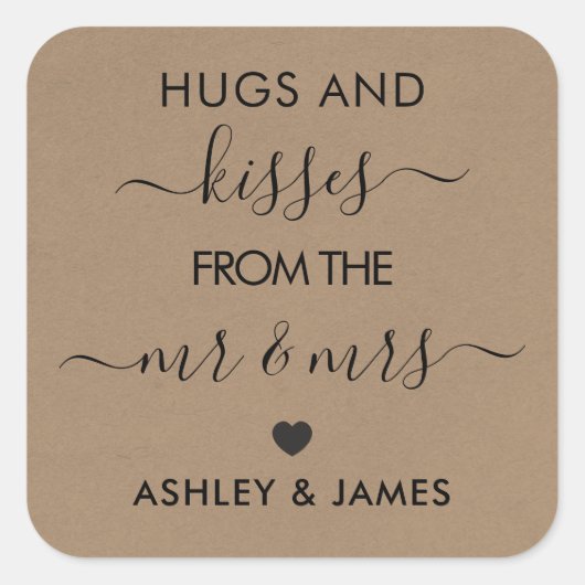 クラフト夫妻のハグとキスラベル スクエアシール (正面)