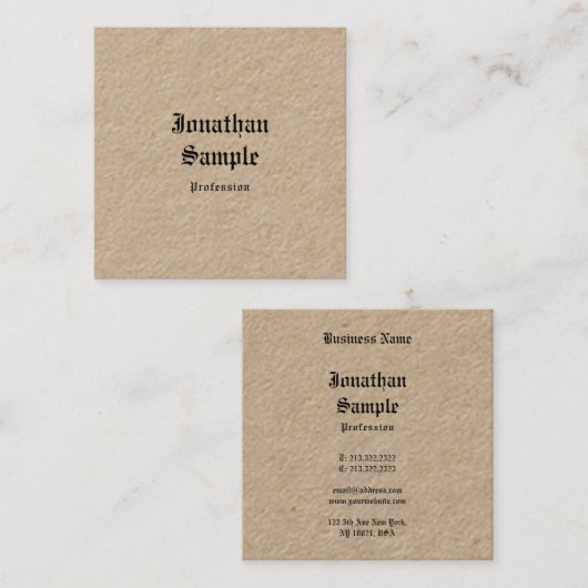 クラフト実在紙クラシックノスタルジーヴィンテージテンプレート スクエア名刺 (正面/裏面)