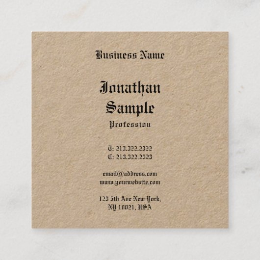 クラフト実在紙クラシックノスタルジーヴィンテージテンプレート スクエア名刺 (裏面)