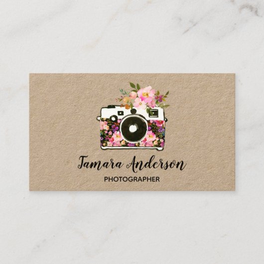 クラフト専門のピンクの花のカメラのカメラマン 名刺 (正面)