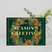 クラフト感のあるドライオレンジ　ピネ　シーズンズグリーティング　ゴールド 箔シーズンカード (立ち正面)