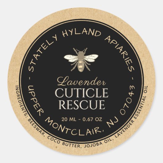 クラフト手書きハチロウ製品ラベル 黒い蜂 ラウンドシール (正面)