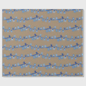 クラフト明素朴るい青のクリスマスストリングライト ラッピングペーパー (フラット)