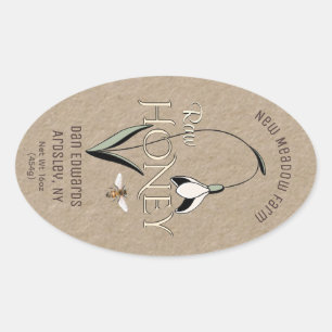 クラフト春ハニーラベル付きスノードロップフラワービー 楕円形シール