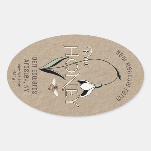 クラフト春ハニーラベル付きスノードロップフラワービー 楕円形シール (正面)