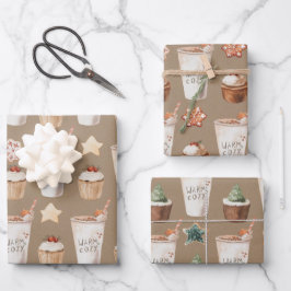 クラフト暖素朴かい居心地の良いホットココアカップケーキCookie ラッピングペーパーシート