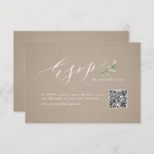 クラフト書道の素朴な緑結婚のQRコード 出欠カード (正面/裏面)