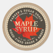 クラフト木材焼成メープルシロップのラベル赤メープルリーフ ラウンドシール (正面)