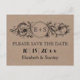 クラフト段ボールイニシャル結婚式の日付を保存 案内ポストカード