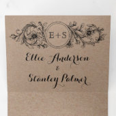 クラフト段ボールフローラフレームとイニシャル結婚の 三つ折り招待状 (内部最初)