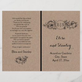 クラフト段ボールヴィンテージフローラフレームとイニシャル