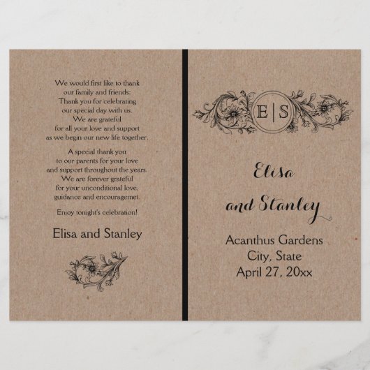 クラフト段ボールヴィンテージフローラフレームとイニシャル (正面)