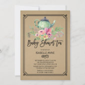 クラフト水カラーフローラ茶パーティー赤ちゃんシャワー 招待状 (正面)
