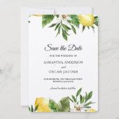 クラフト水彩画の黄色のレモンと葉 セーブザデート (正面)