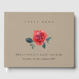 クラフト水彩赤緑バラフローラベビーシャワー ゲストブック