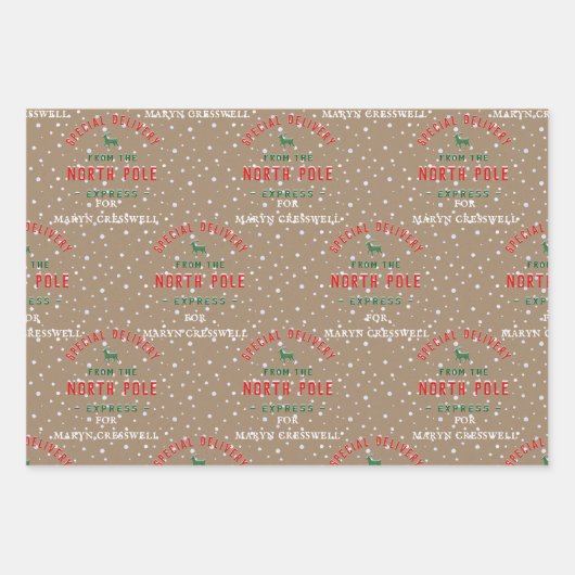 クラフト特別配達北極3人の子供の名前 ラッピングペーパーシート (正面3)