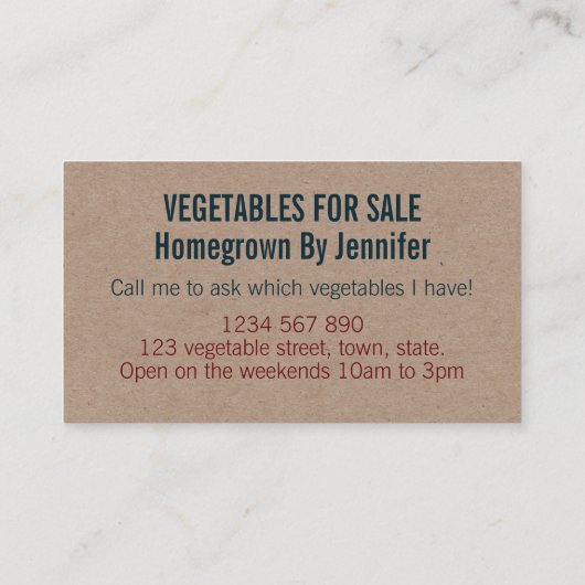 クラフト生野菜が自家栽培 名刺 (裏面)