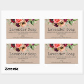 クラフト石鹸ラベルの水色の花 長方形シール (シート)