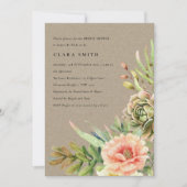 クラフト砂漠多肉性サボテンの葉ブライダルシャワー 招待状 (正面)