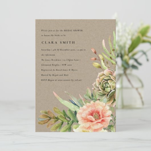 クラフト砂漠多肉性サボテンの葉ブライダルシャワー 招待状 (スタンド正面)