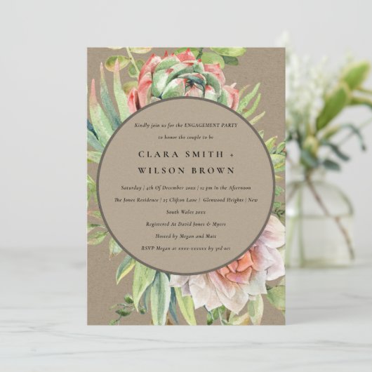 クラフト砂漠多肉性サボテンの葉婚約 招待状 (スタンド正面)