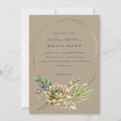 クラフト砂漠多肉質のサボテンの葉のフレーム結婚ズ 招待状 (正面)